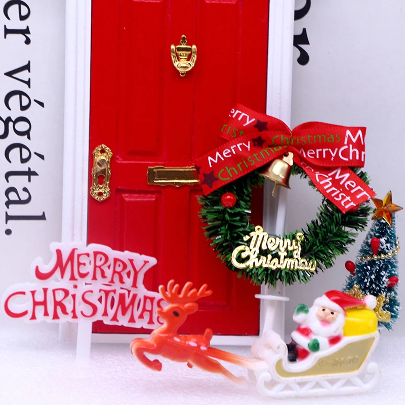 

1 комплект 1:12 Миниатюрный Кукольный домик с рождественской елкой венок Санта-Клаус Лось модель садовое украшение микро-Ландшафт декоративная игрушка
