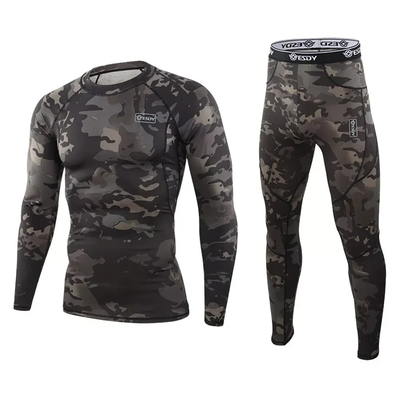 New in Underwear Men Winter Fleece Warm Tights Compression Quick Drying Thermo Lingerie Set Long Johns Man Camouflage Clothing j