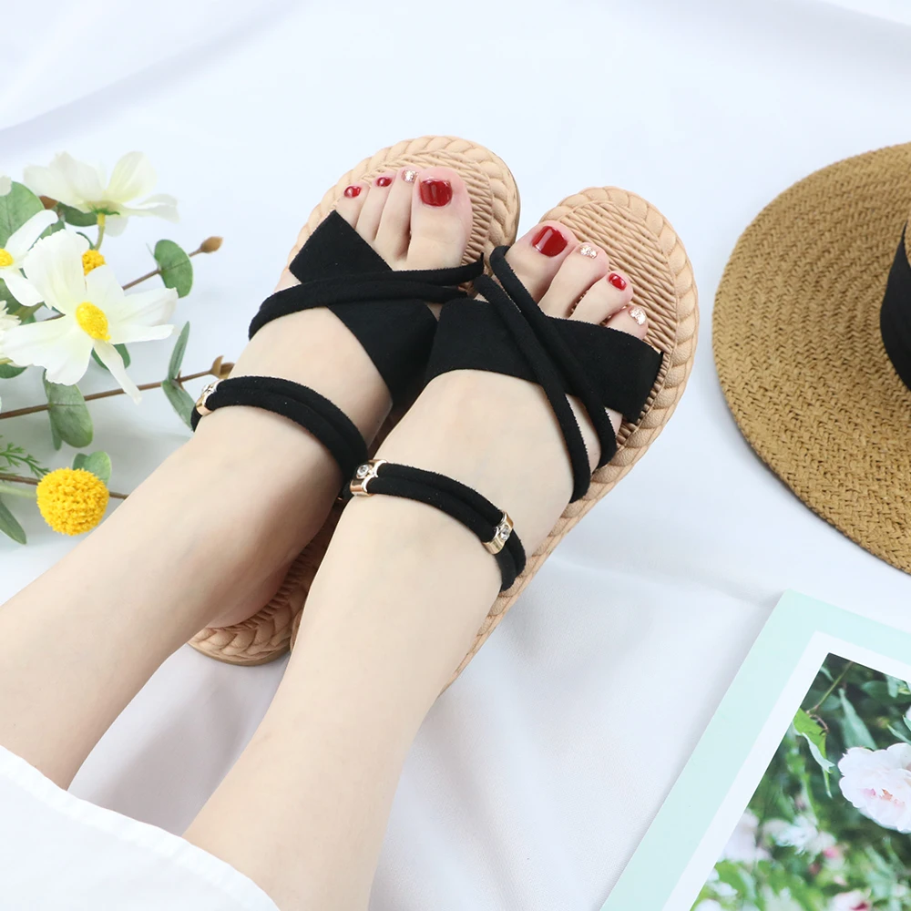 Summer Women's Sandals Beach Shoes Slippers For Ladies Bohemia Gladiator Solid Fashion Outdoor Flat Sandals