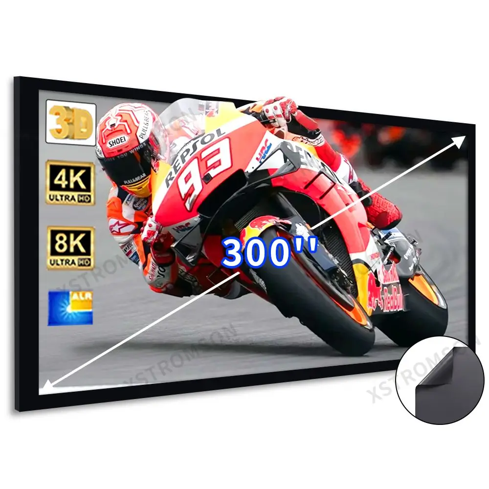 3D-экран для кинотеатра 300 дюймов 16:9 плоская фиксированная рамка
