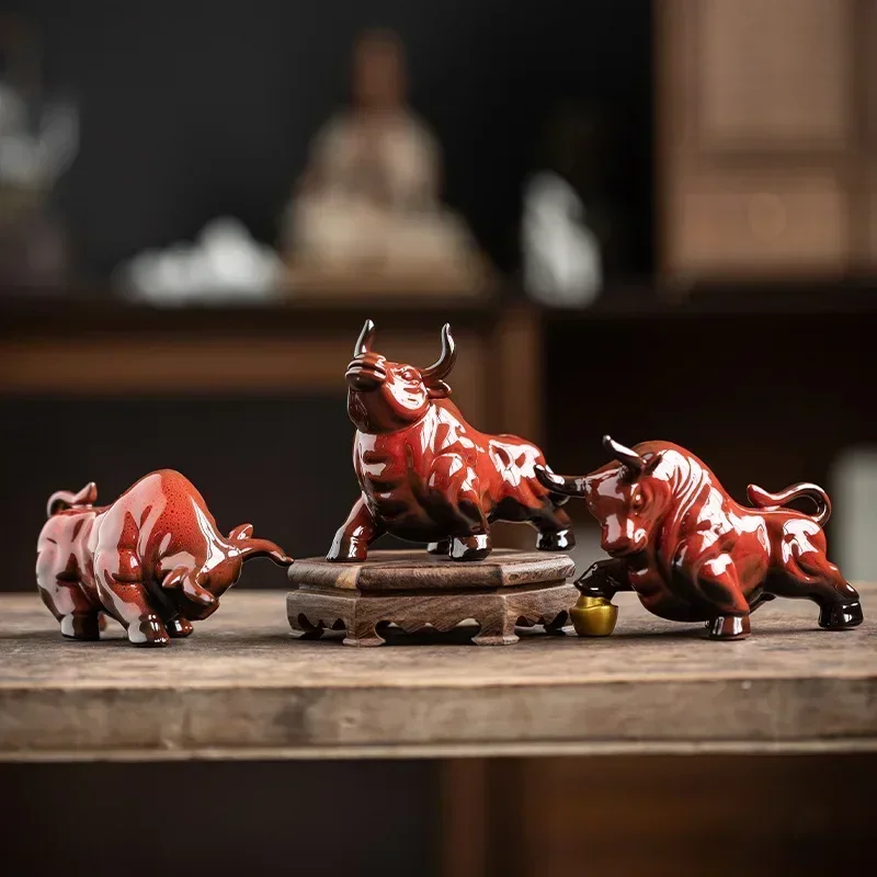 Счастливый талисман красная корова керамический маленький орнамент офис