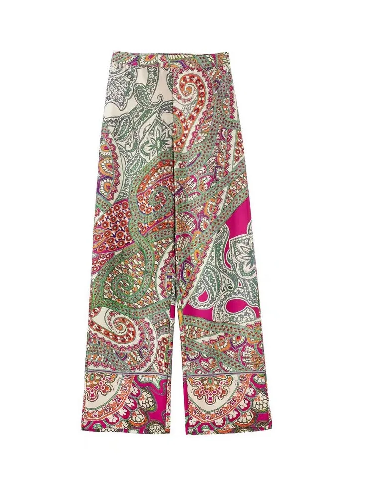 

2022 Summer Women Straight Pants Vintage Print Loose Zipper Button Female Elegant Street Vacation Pant Trousers Clothing