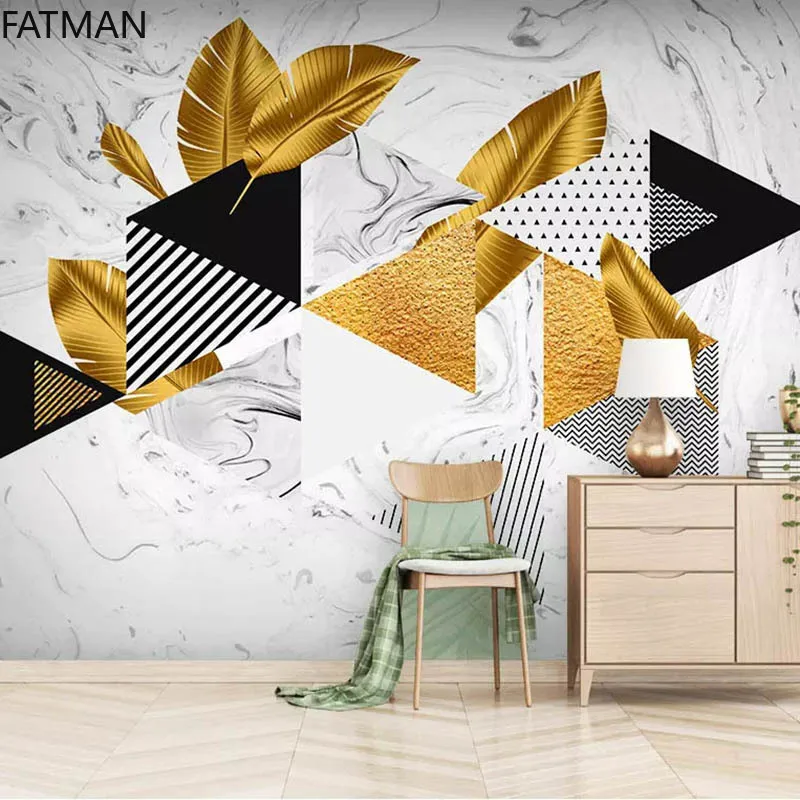 

FATMAN Custom 3D Photo Wallpaper Gold Geometric Lines Abstract Art Wall Painting Home Improvement Sofa Background Mural Dropship