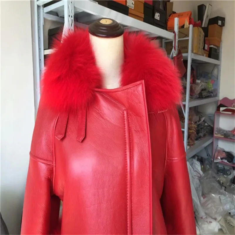 7 Colors Autumn Winter Warm Real Fur Coat Women With Real Fox Fur Trim Genuine Suede Leather Fur jackets