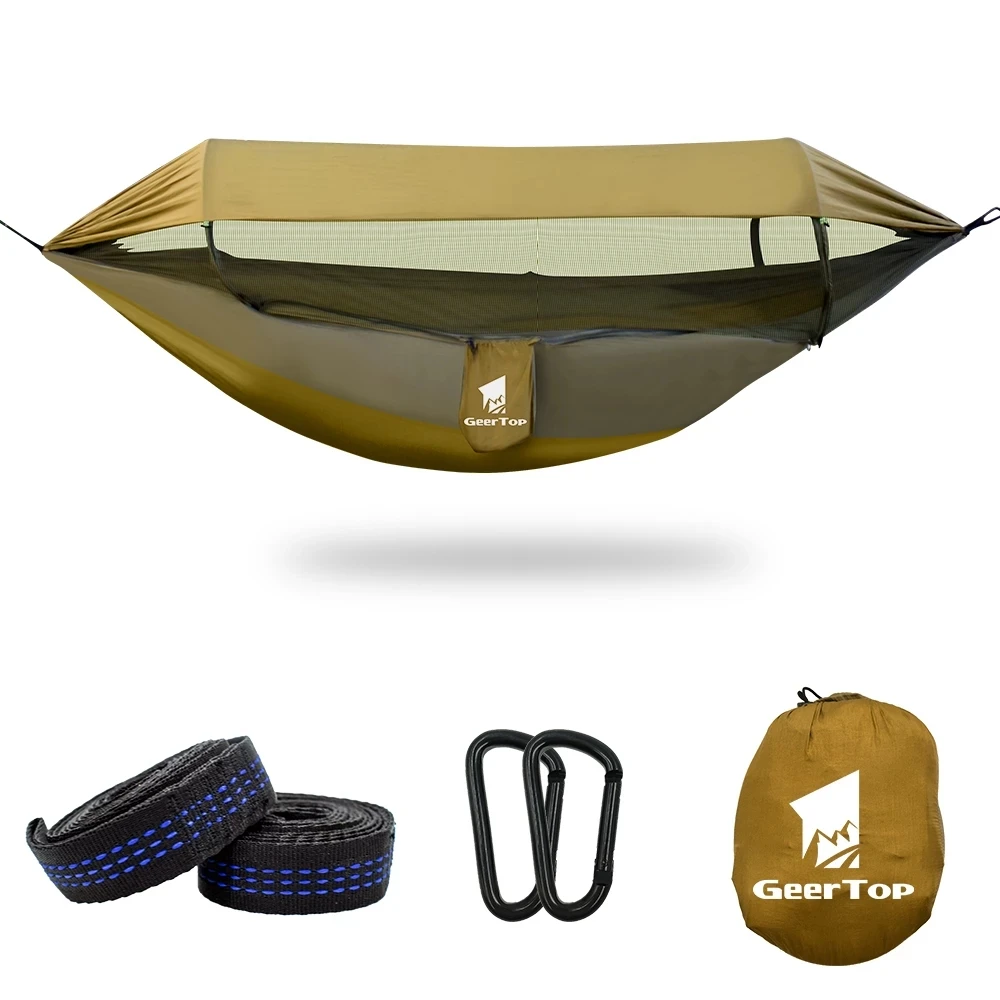

GeerTop Hammock 3 in 1 Hammocks Sun Shelter Tarp Waterproof Durable Nylon With Anti-Mosquito Net Home Garden Play