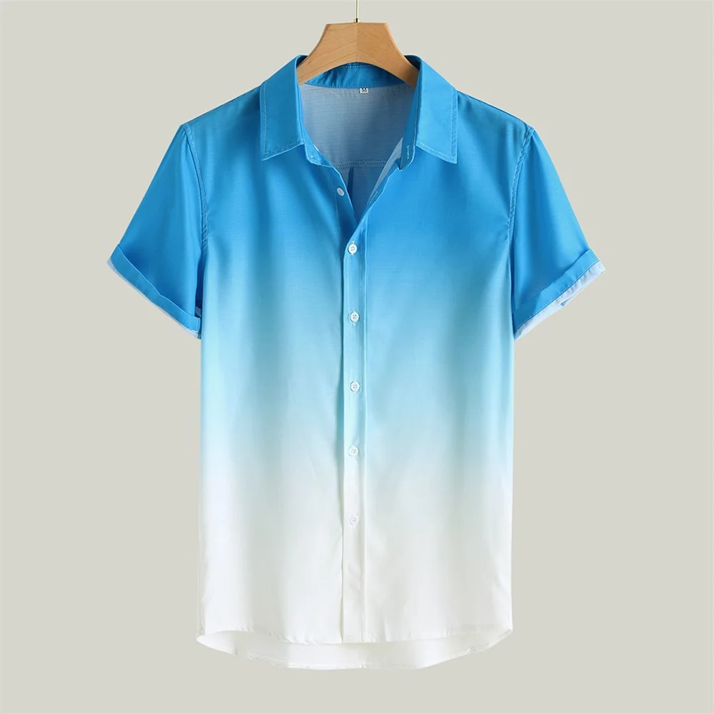 

Men Fashion Shirt Men 2023 Summer New Lapel Gradient Loose Men Shirt Short Sleeve Casual Plus Size Shirt Men Clothes