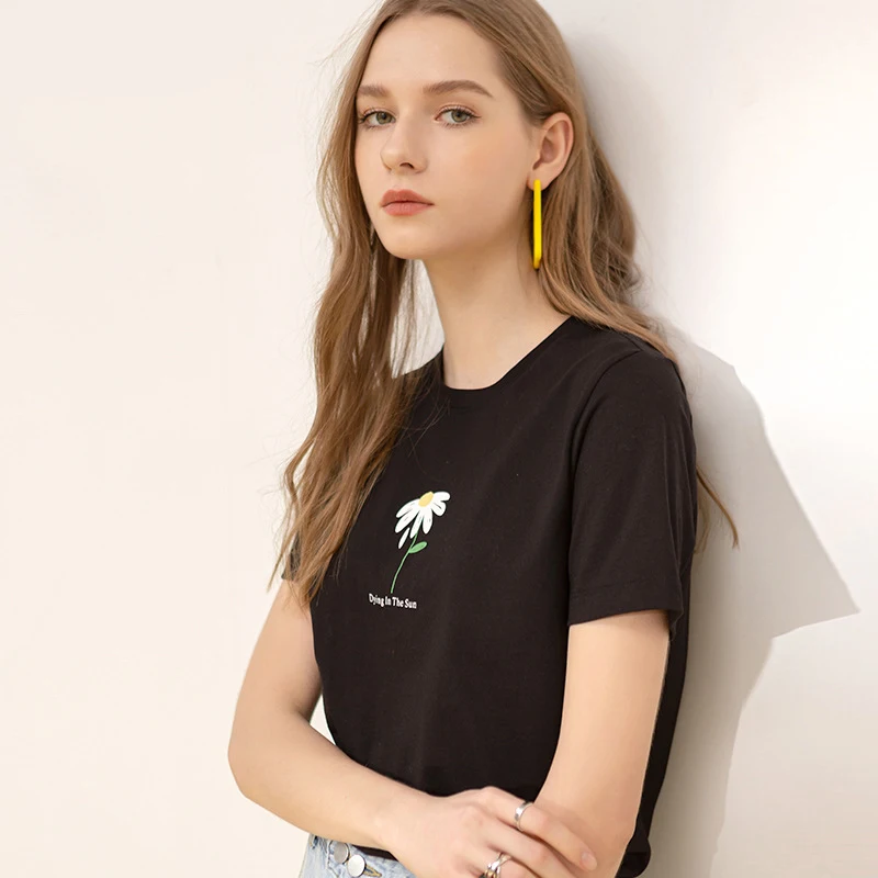 

Women's T-shirt Short Sleeve Casual Fashion Top Tees Cotton O-neck Female Clothing Floral Print Tee Summer Simple Tops 2022