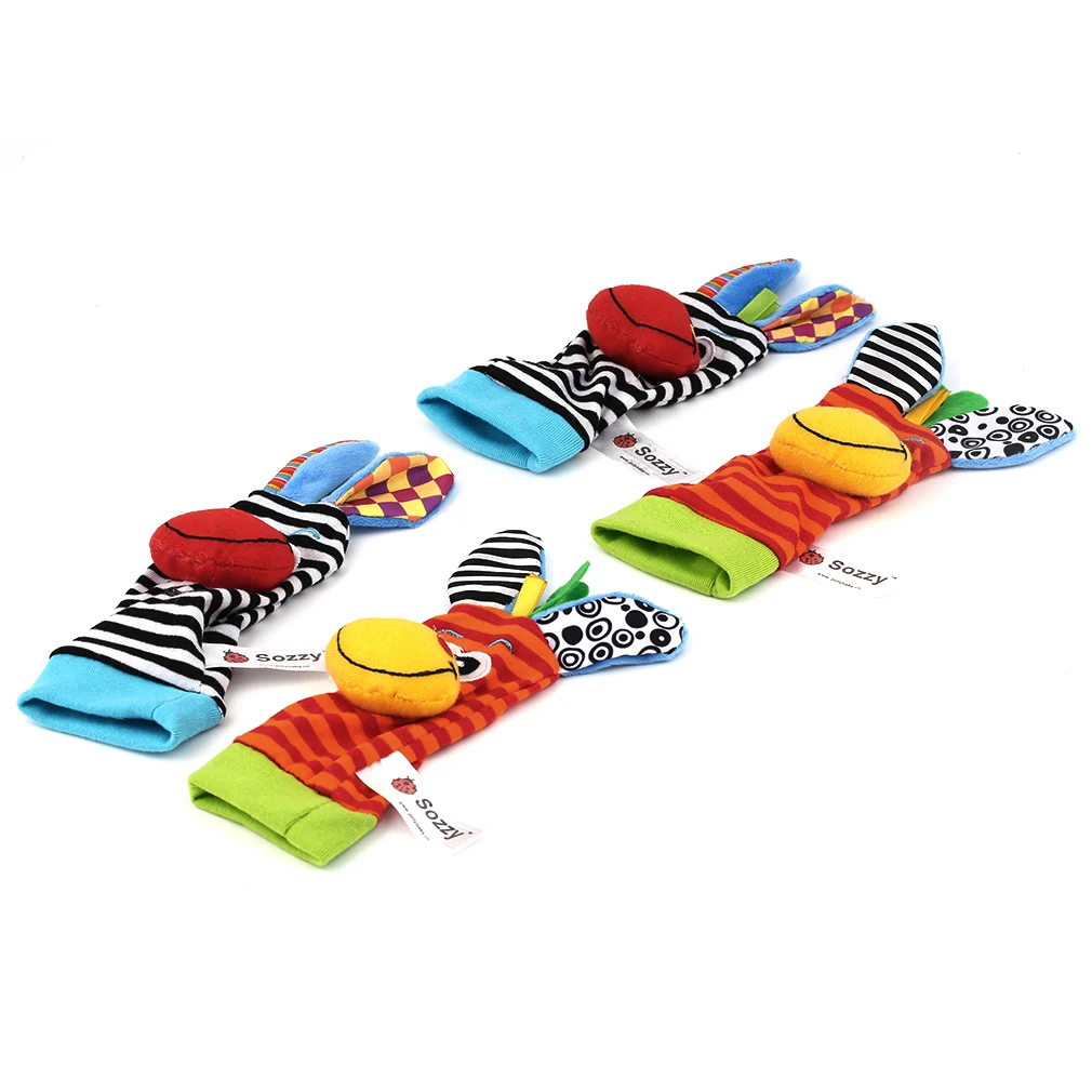 

4Pcs/set Cute Animal Infant Baby Kids Hand Wrist Bell Foot Sock Rattles Soft Toy with Bright Colorful Colors