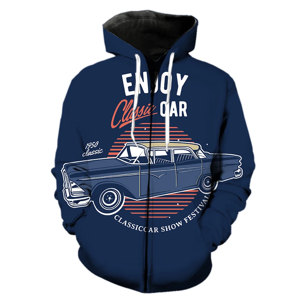 

Cartoon Vintage Car Men's Zipper Hoodie 2022 Hot Sale Fashion Casual Tops 3D Printed Cool Hip Hop Unisex Spring Long Sleeve
