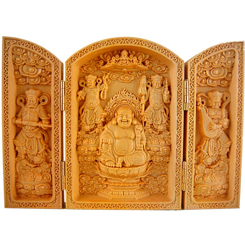 

Производители продают ремесла из бокса Будды Maitreya три открытые коробки Fu Lu Shou деревянные ремесла Avalokiteshvara Бесплатная доставка
