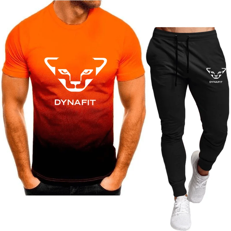 Summer men's casual two-piece suit, fashion breathable T-shirt sweat-absorbing running trousers fitness sports suit