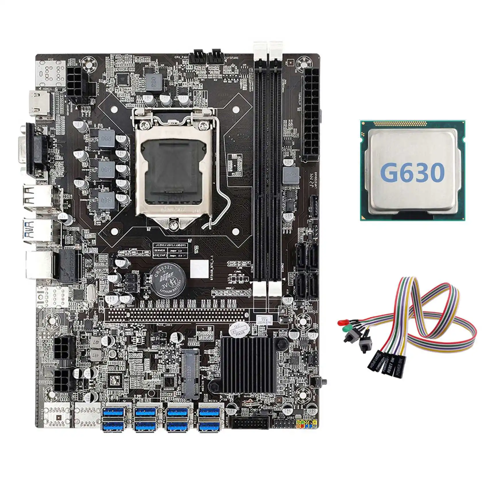 

B75 ETH Mining Motherboard 8XPCIE to USB+G630 CPU+Dual Switch Cable with Light LGA1155 DDR3 B75 USB Miner Motherboard