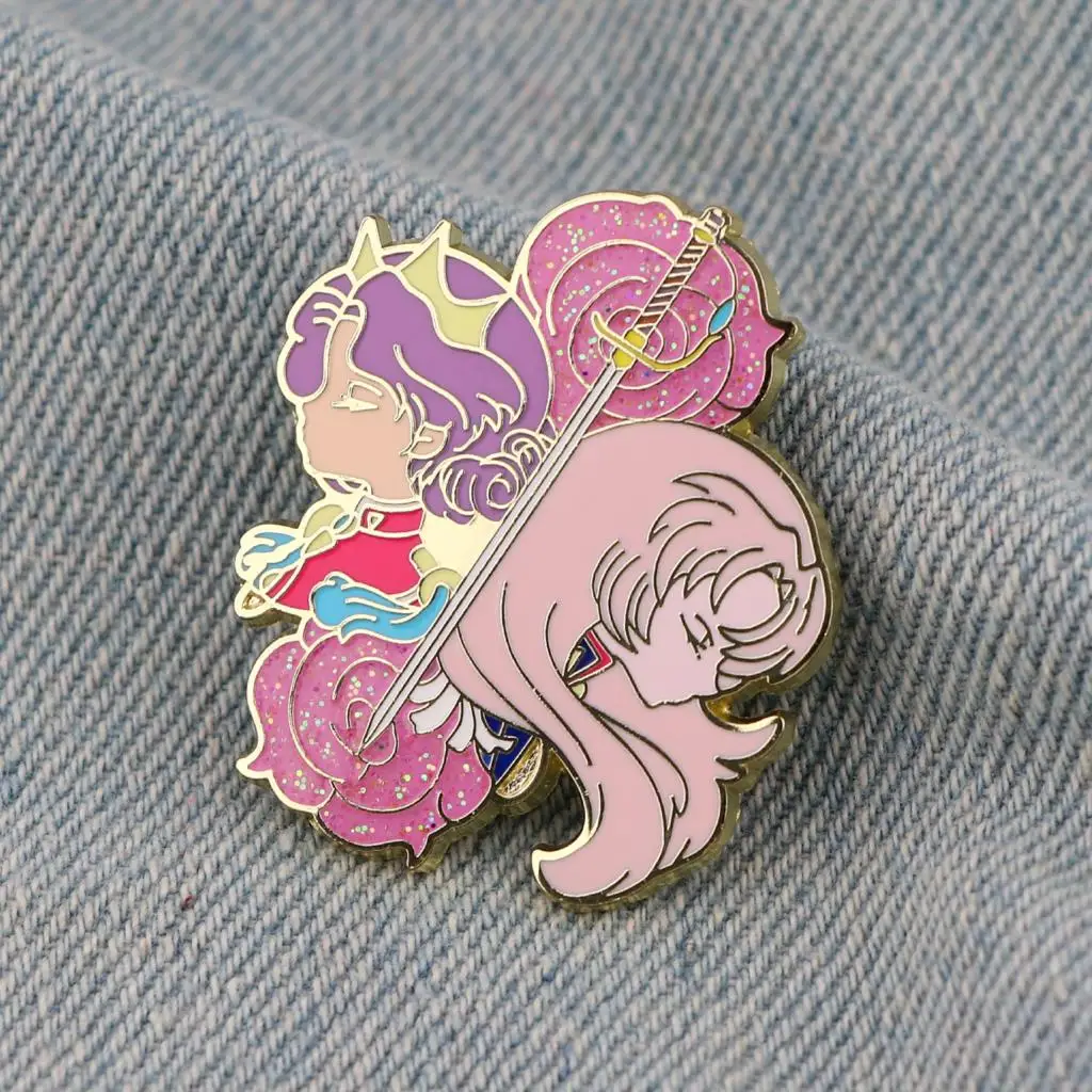 

J4098 Rose Flowers and Sword Badge Girls Women Brooch For Denim Bags Hat Japanese Anime Enamel Pin Jewelry Cosplay Accessories
