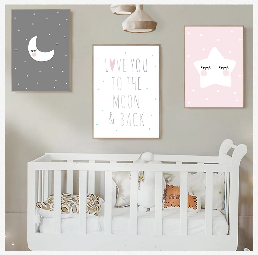 

Prints Cartoon Painting Nordic Kids Decoration Picture Baby Bedroom Decor Cute Moon Star Baby Nursery Wall Art Canvas Posters