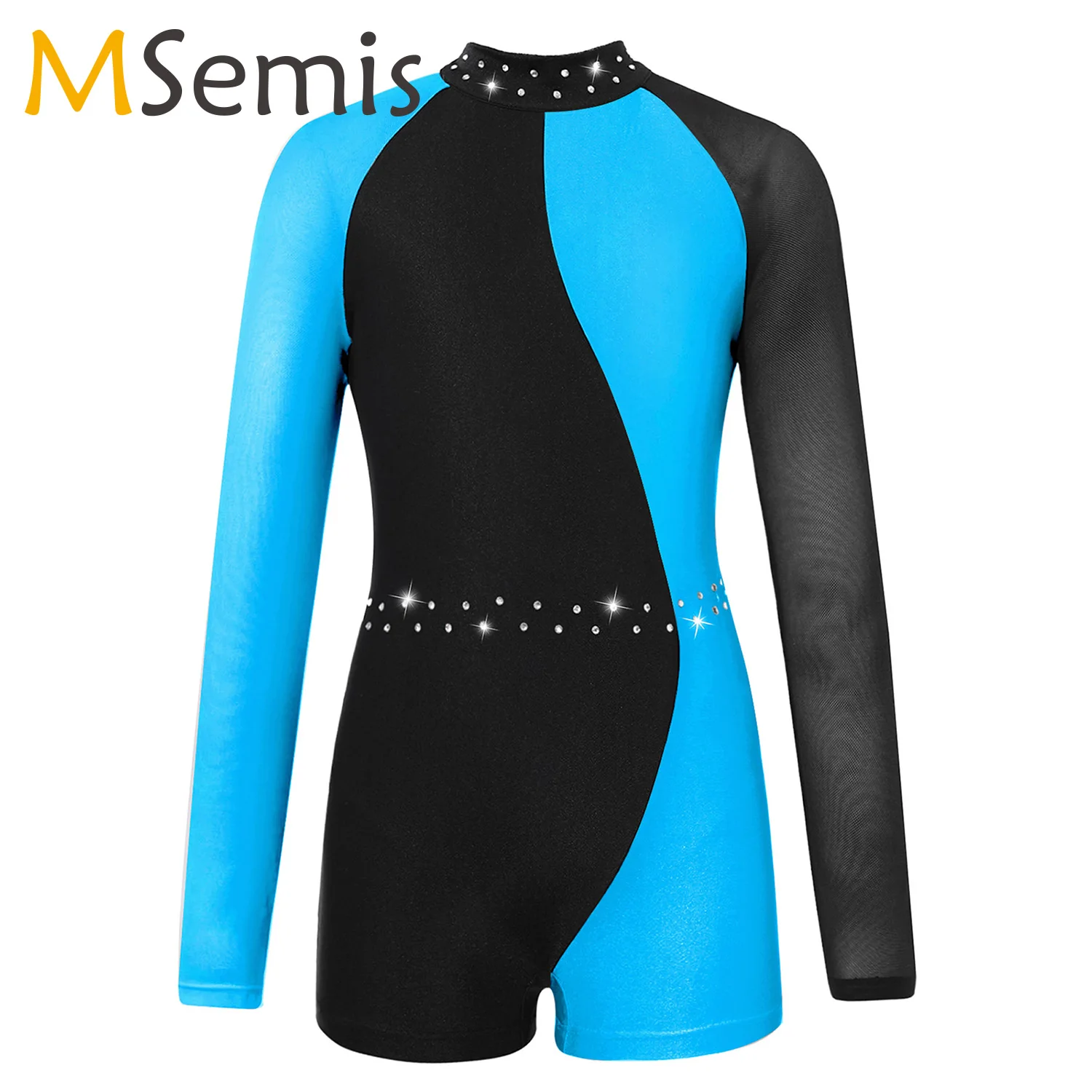 

Ballet Leotards for Girls Gymnastics Unitards Dance Costume Mesh Long Sleeves Contrast Color Ballerina Dance Wear Bodysuits