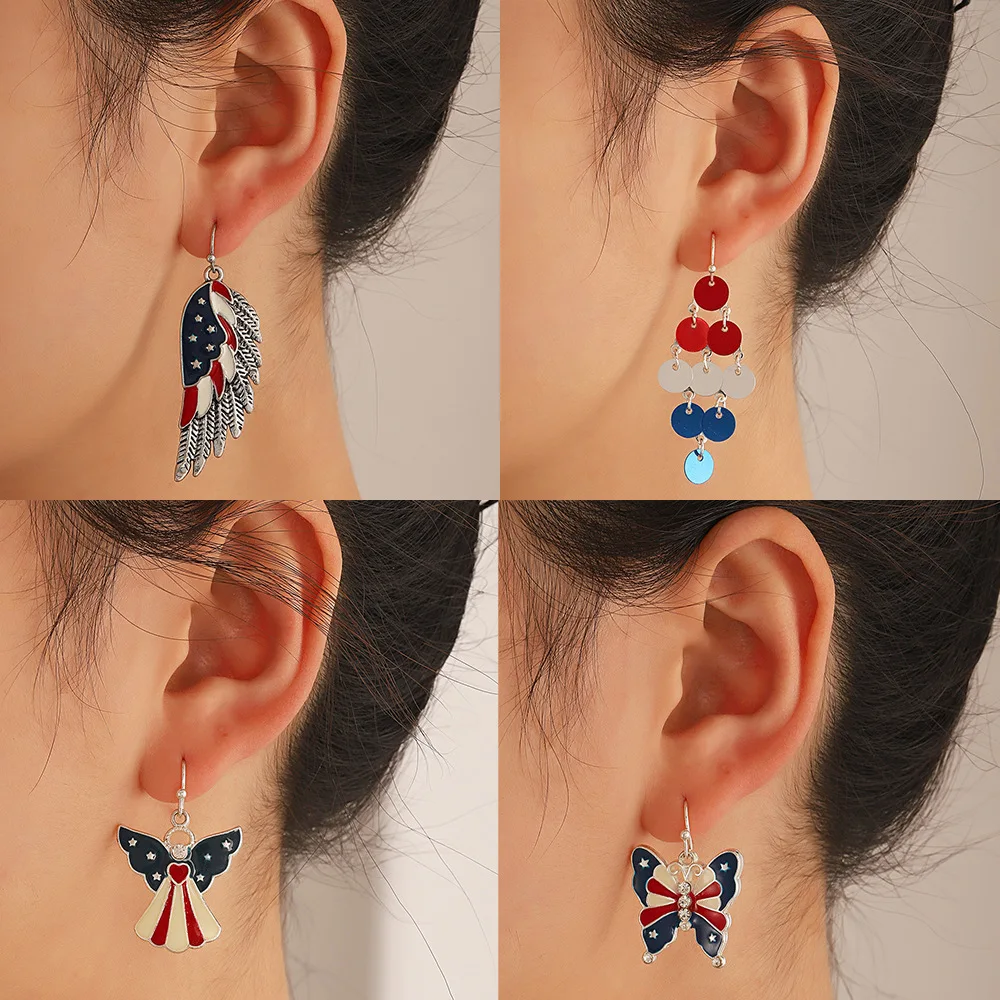 

American Independence Day Series Earrings Peace Dove Butterfly Wings Earrings Bells Star Earrings