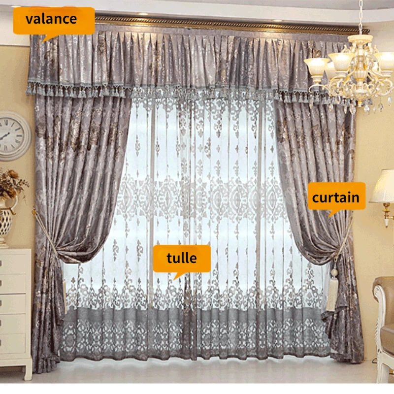 

European-style Jacquard Blackout Finished Curtains for Living Room Floor-to-ceiling Window Blackout Purple Custom Bedroom Screen