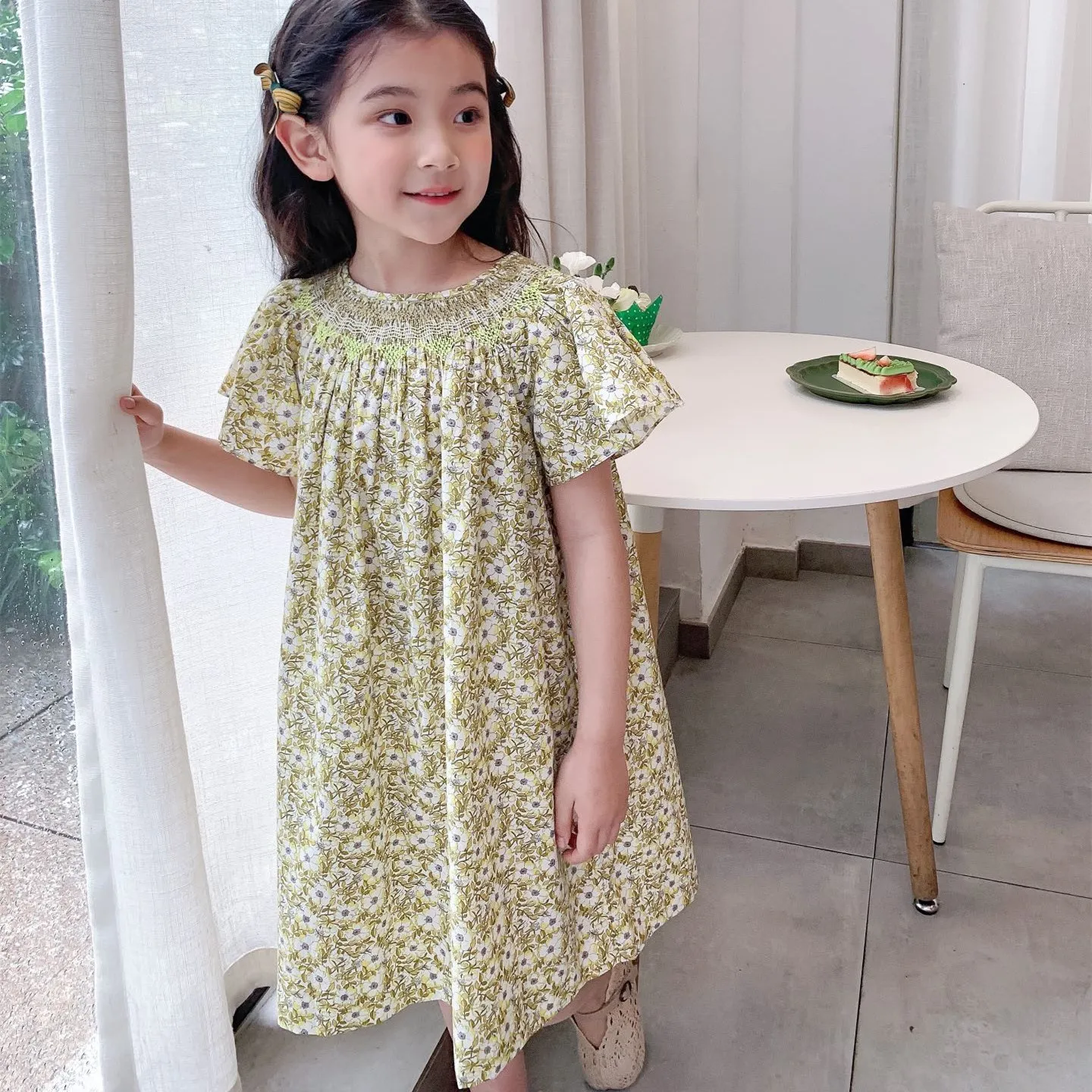 

Летние Детские платья во французском пасторальном стиле, милое платье для девочек, свободное плиссированное платье ручной работы