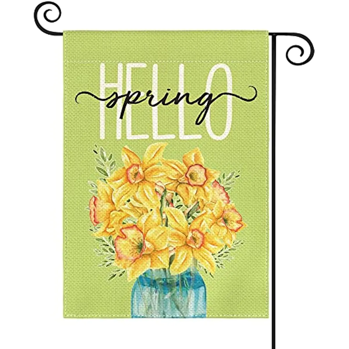 

Hello Spring Daffodil Garden Flag 12x18 In Double Sided Outside, Floral Mason Jar Seasonal Yard Outdoor Flag