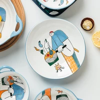 japanese style household ceramic bowls and dishes tableware set dish plate soup bowl creative personality cute combination