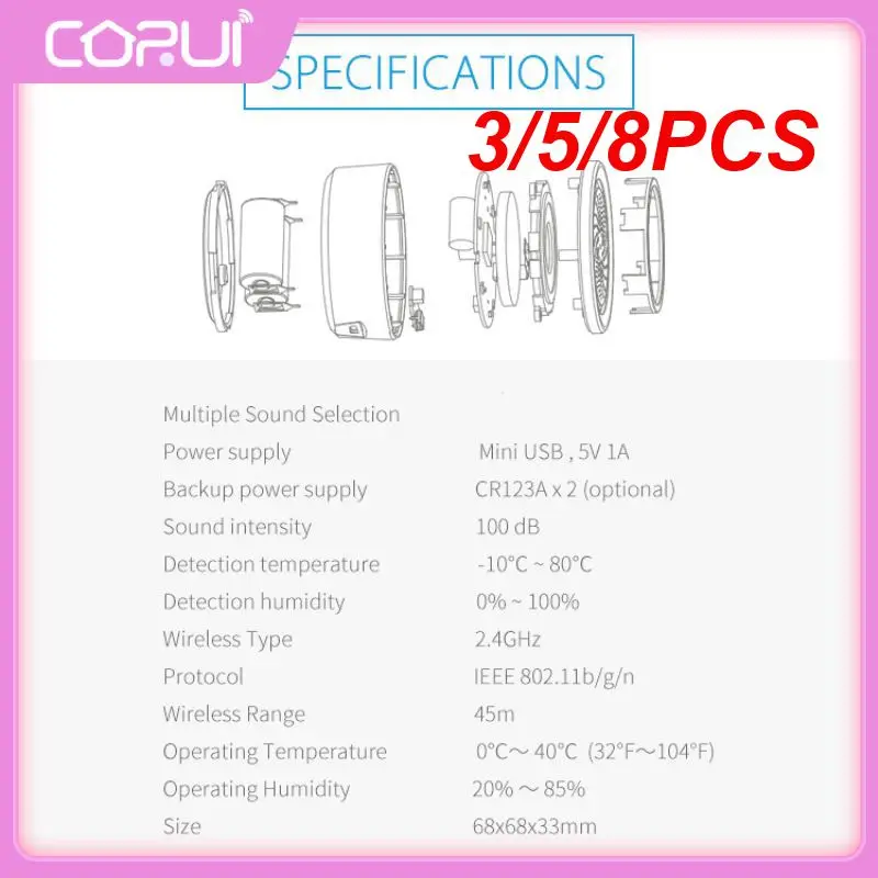 

3/5/8PCS Home Security Smart Life Smart Human Body Sensors Tuya Sound Light Detector Sensor Wifi Wireless Siren Alarm Universal