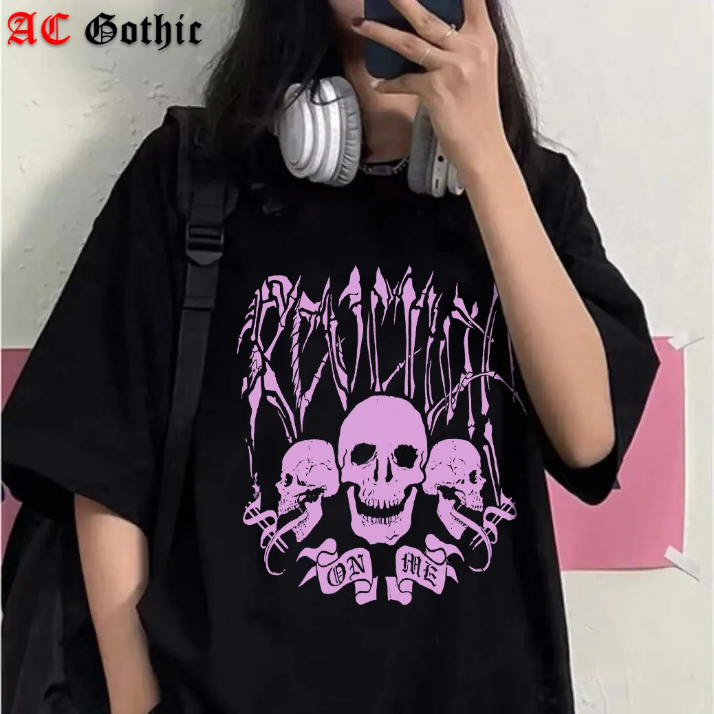 

Summer Women's T Shirt Street Clothing Black Top Girl White Gothic Oversized T-shirt Women Korean Cool Couple High Street Tops