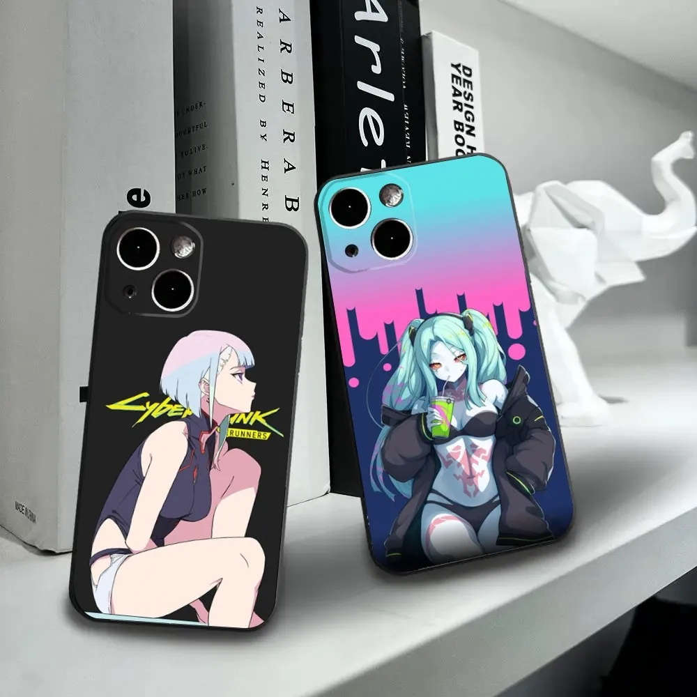 Cartoon C-CyberpunkS E-Edgerunner Phone Case For iPhone16 15 14 13 12 Mini 11 Pro XR X XS MAX 7 8 Plus Silicone Cover Soft Black