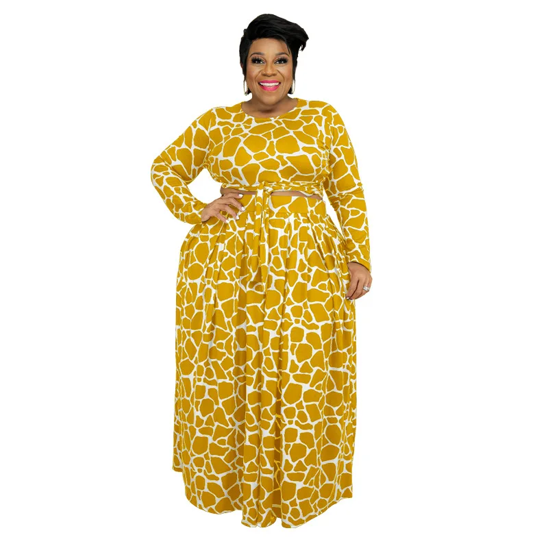 Plus Size Women's Two-piece New 2022 Autumn and Winter Printed Fashion Casual Suit Temperament Commuter Elegant Trousers