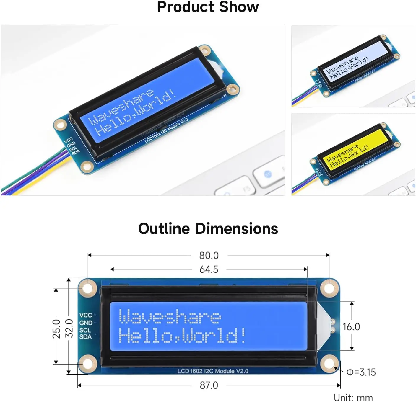 Фото Waveshare LCD1602 I2C ЖК-модуль 16x2 символов 3,3 В/5 В подсветка регулируемая для Arduino Raspberry Pi 5 Pico ESP32 Jetson Nano №5
