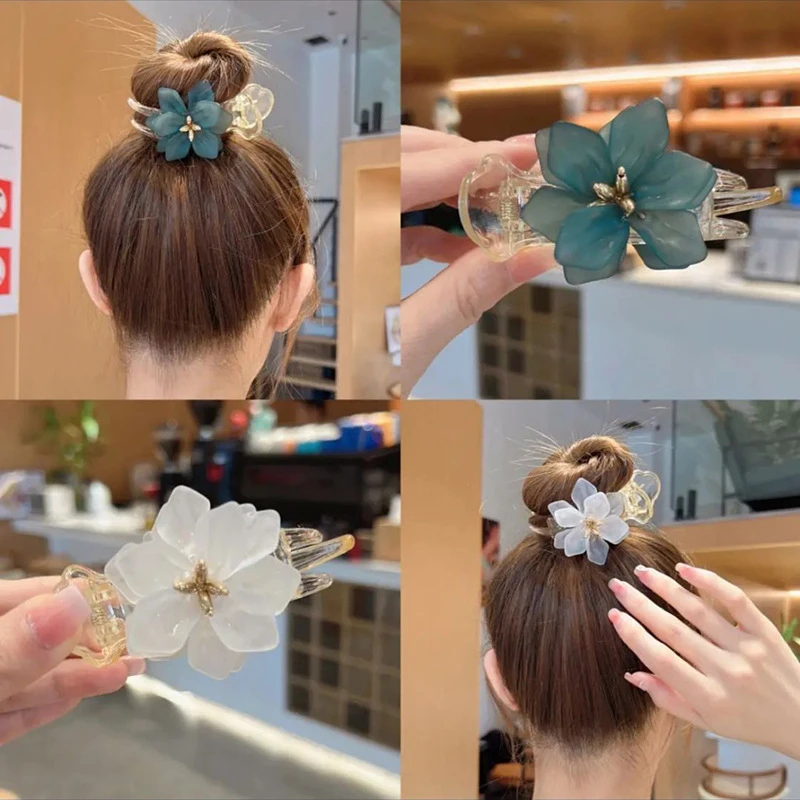 

Flower Petals Hair Claws Meatball Head Fixed Hair Styling Tools Hairpin High Ponytail Clip Sweet Headwear DIY Hair Accessories