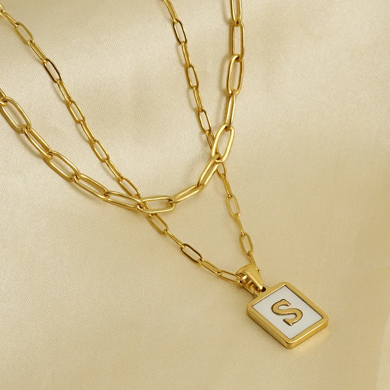 

Minimalist Double Layer P-clip Chain 18k Stainless Steel Initial Necklace For Women Men 26 Letter Pendant Gold Color Jewelry