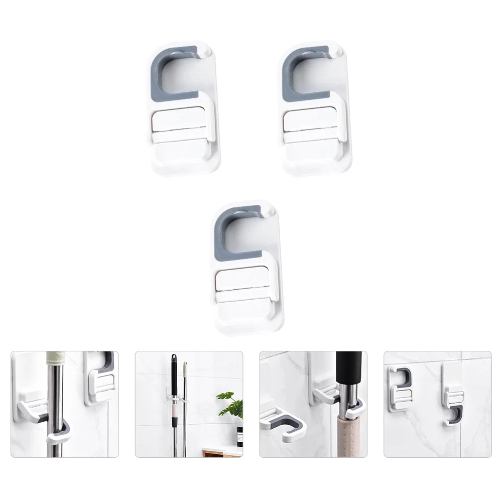 

3 Pcs Wall Hanging Hooks Mop Hanger Broom Hanger Clamps No Drilling Mop Hook Mop Wall Hanger Punch- Free Mop Hook