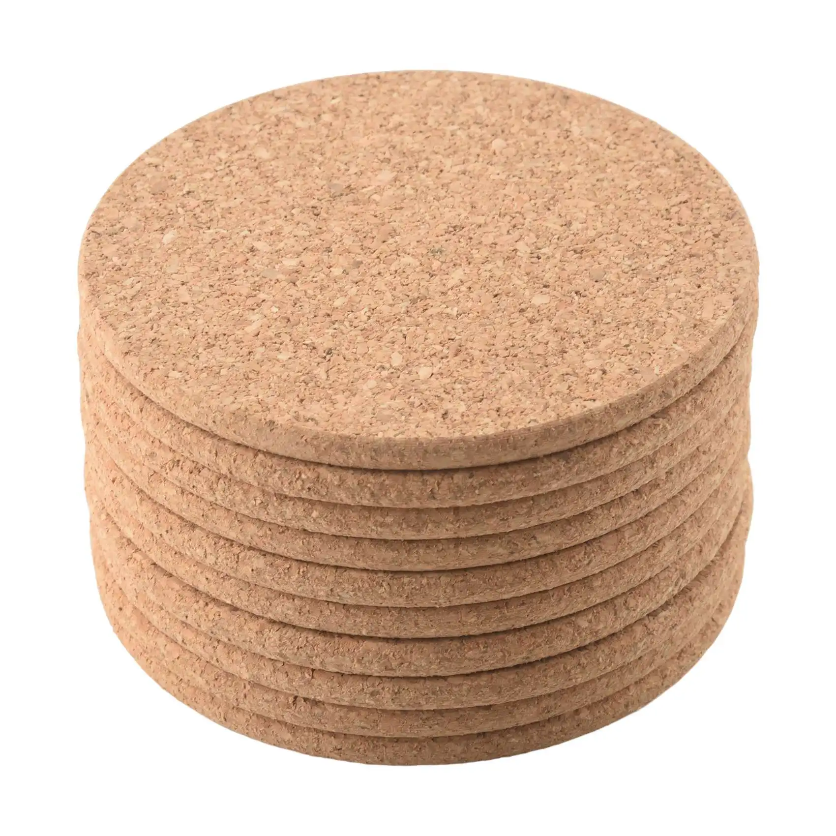 

Set of 10 Cork Bar Drink Coasters - Absorbent and Reusable - 90mm, 5mm Thick