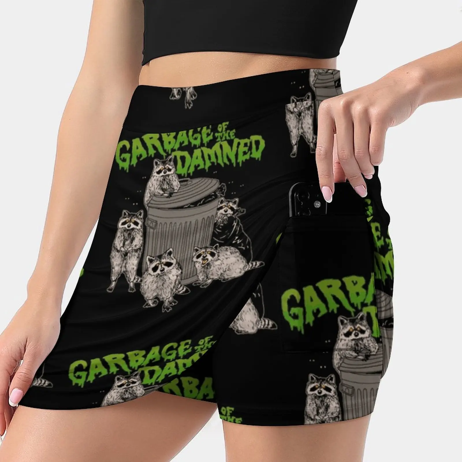 

Женская Двухслойная юбка с принтом, короткая спортивная мини-юбка с рисунком енота, животных, мусора, ужасов