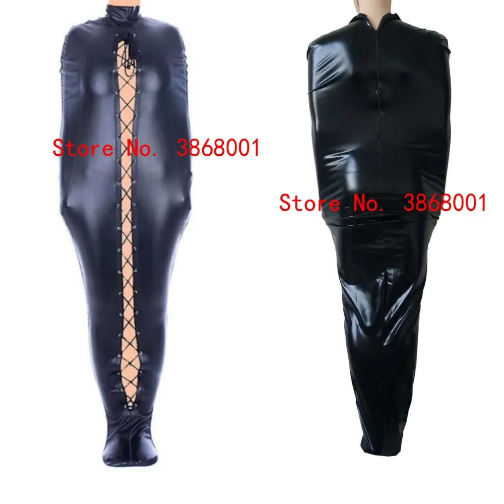 

Shiny Metallic Binding Mermaid Mummy Costumes Body Bags With internal Arm Sleeves Sleeping Bag Sexy Catsuit Halloween Cosplay