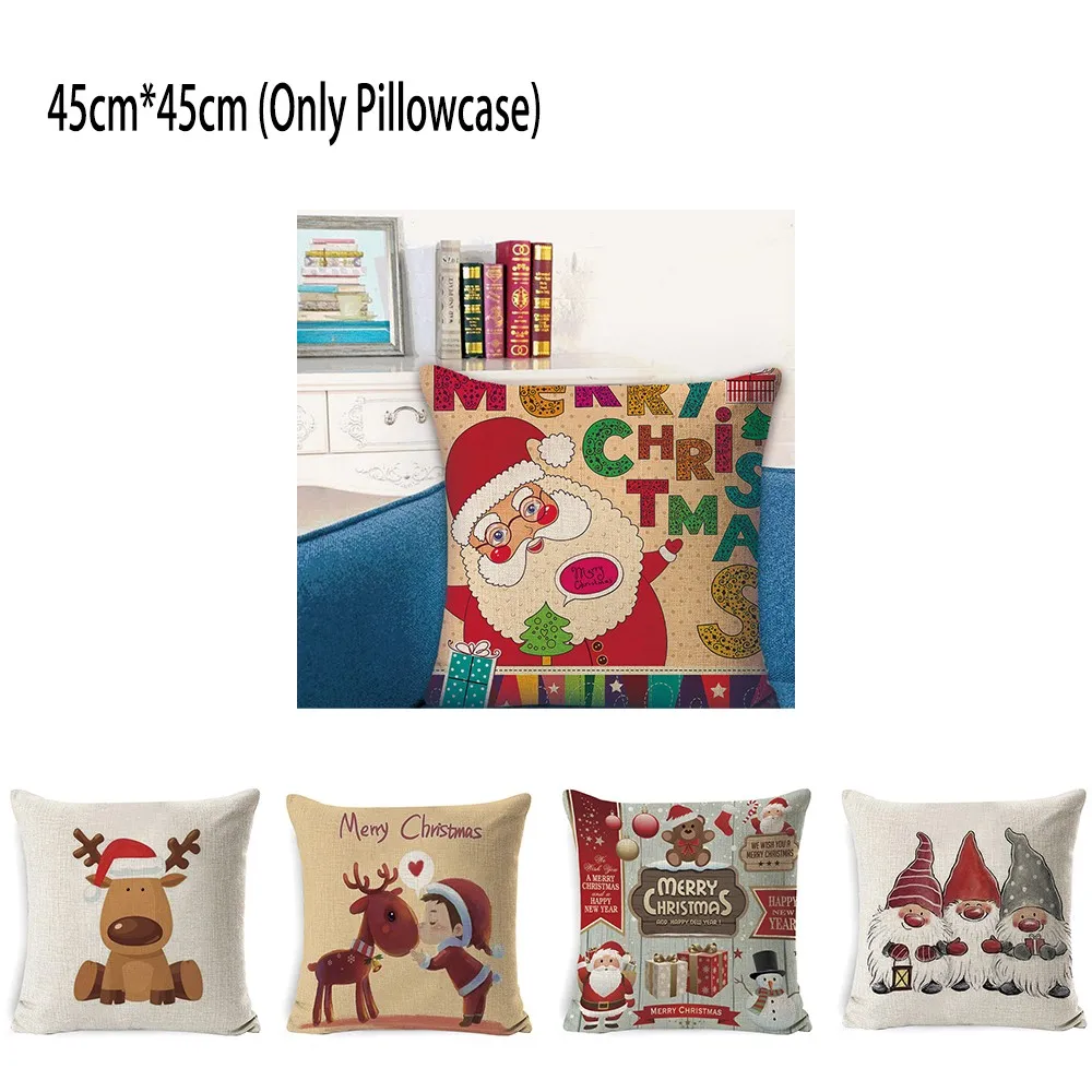 

1pcs 45*45cm Single-sided Christmas Deer Pattern Cushion Cover For Sofa Cotton Linen Soft Pillowcase Pillows Covers Home Textile