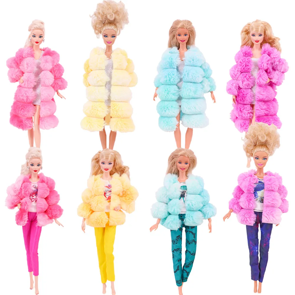 

Fashion Everyday Wear 11.8 Inch Barbies Clothes Casual Solid Color Plush Long Overcoat Trousers Personality Doll Accessories