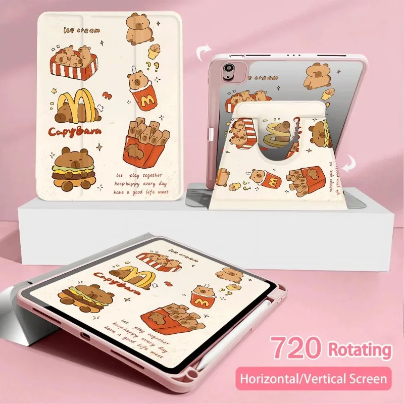 Смарт-чехол Hamburger Fries Capybara с вращением на 360 градусов для iPad Air 4 10 9 2020 5 IPad Air3 8-го