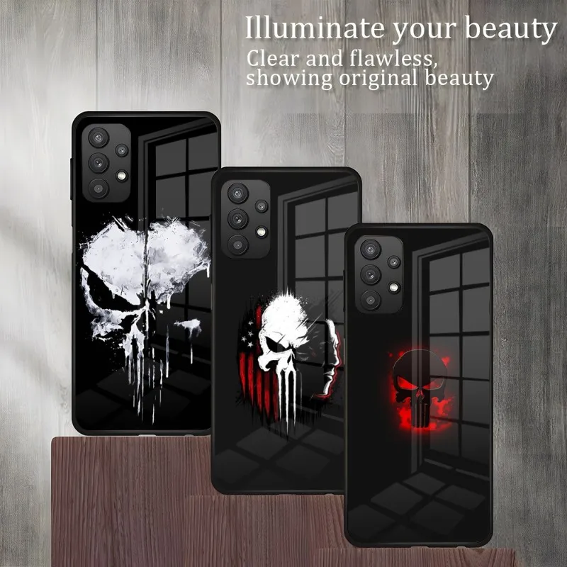 

Skull Phone Case For Samsung A81 A71 A21 A20 A31 A12 A51 A40 A50 A42 A52 A22 A10 A32 33 A30 Back Tempered Glass Cover