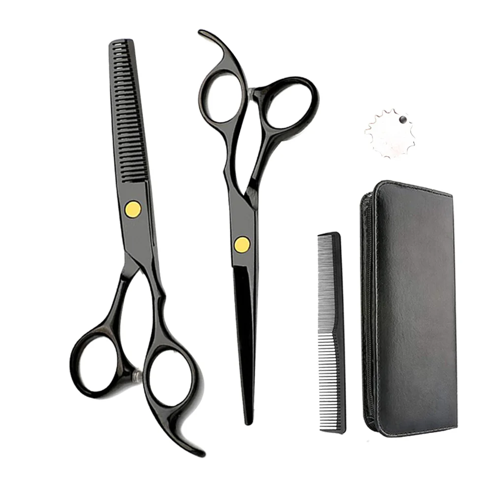 

1 Set 5pcs Professional Hair Cutting Scissor Hair Shearing Flat Teeth Scissors Hairdressing Scissors Tool (Black)