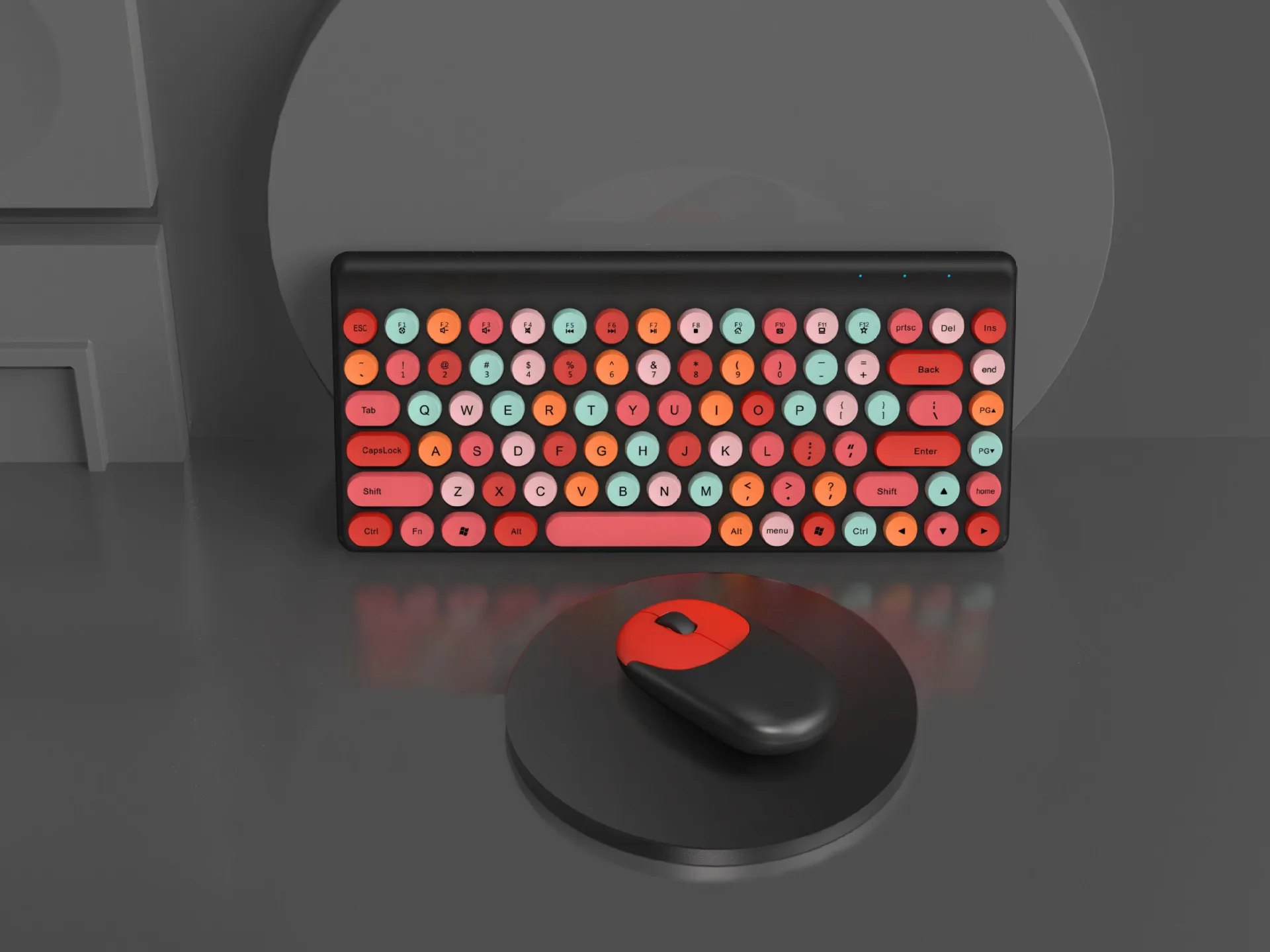 

Mini wireless keyboard and mouse set 86 keys retro round office business portable keyboard and mouse set
