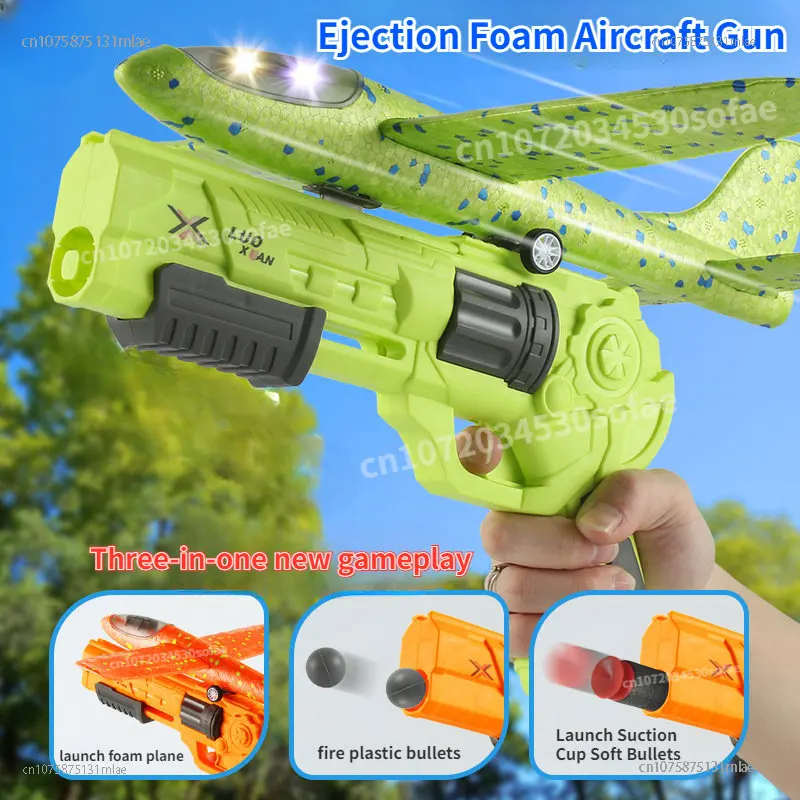 

Foam Plane 8M Launcher Catapult Glider Airplane Gun Toy Children Outdoor Game Bubble Model Shooting Fly Roundabout Toys