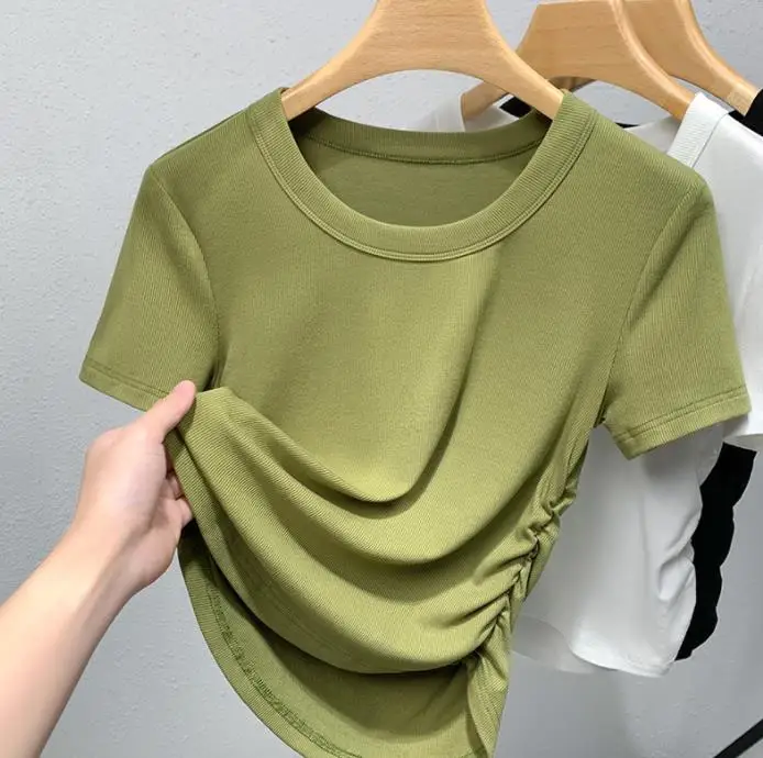 

Round neck solid color T-shirt top