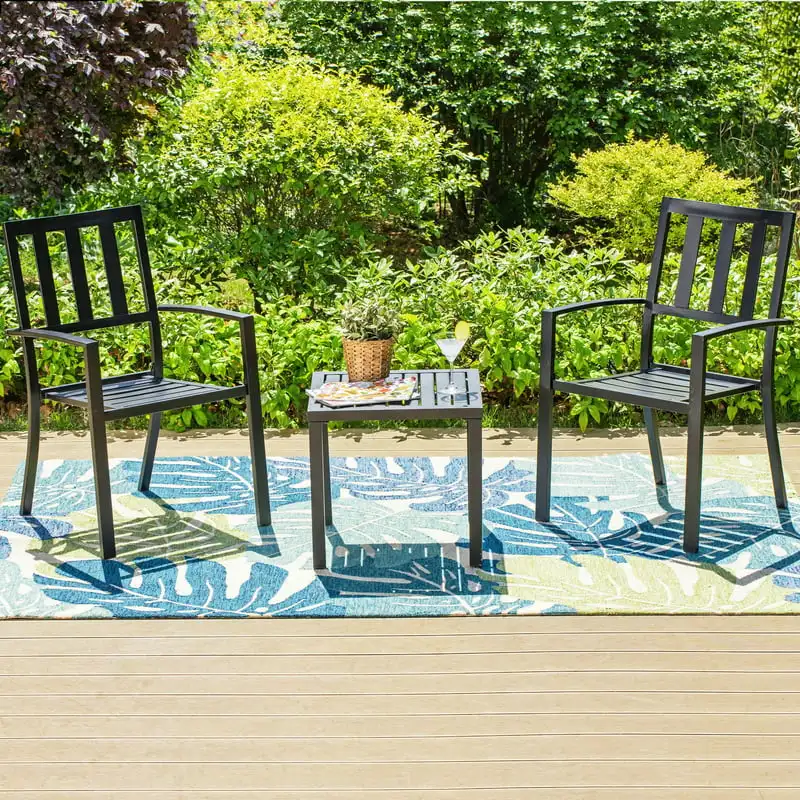 

Metal Patio Bistro Set Outdoor Furniture for , Porch and Garden, Black