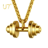 u7 dumbbell necklace stainless steel workout gym jewelry masculine barbell pendant for men women