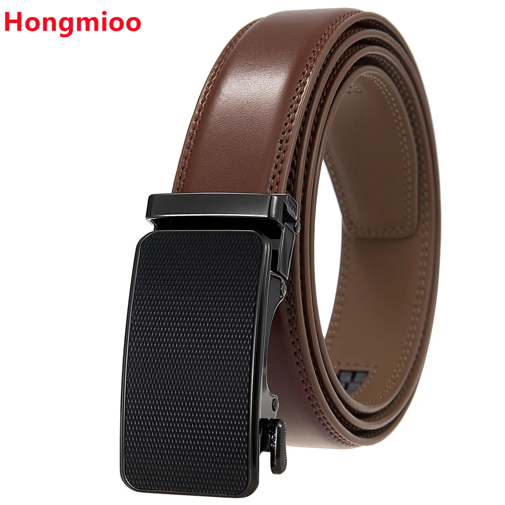 Hongmioo Brand Simple Casual Men's Leather Belt Designer Luxury Cowhide Belt Ratchet High Quality Alloy Automatic Buckle