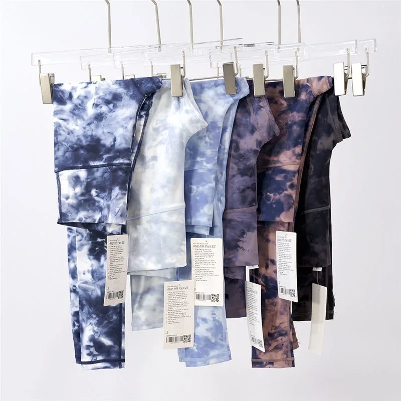 With Logo Align Women Yoga Tight Fit Leggings Tie Dye Sports High Waist Nine Points Pants Running Fitness Elastic Sports Pants