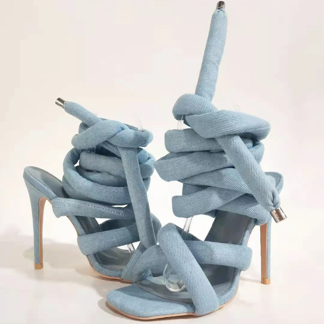 

Женские босоножки больших размеров, римские сандалии с перекрестными ремешками, на высоком каблуке-шпильке, с квадратным носком, для подиума, 2023