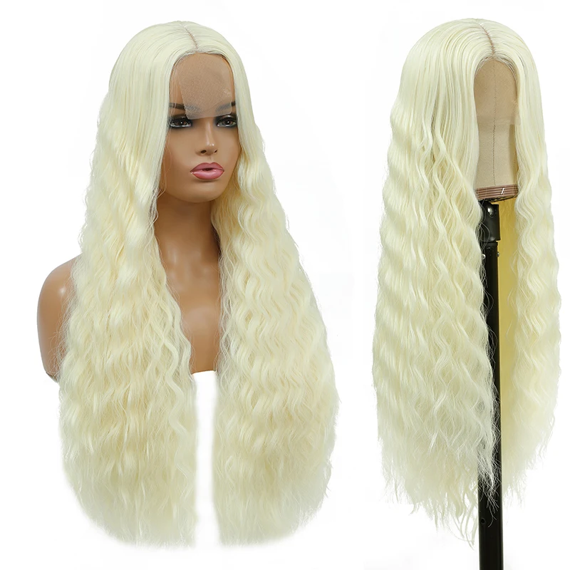 Yihan White Synthetic Lace Front Wig Long Natural Deep Wave Wigs for Women Side Part High Temperature Lace Wig Cosplay Wig
