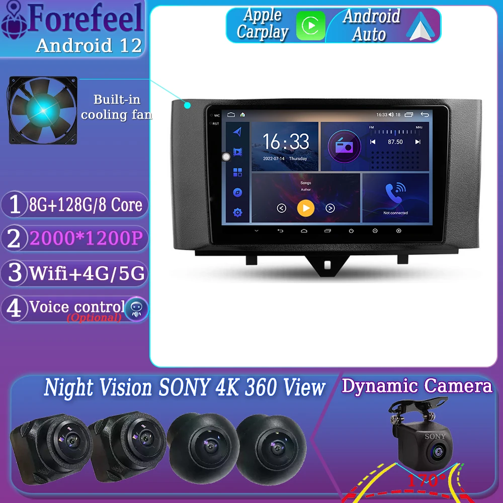 

Android 12 для Mercedes Benz Smart Fortwo 2 2010-2015, мультимедийный автомобильный монитор, экран телевизора, GPS-навигатор, стерео радио